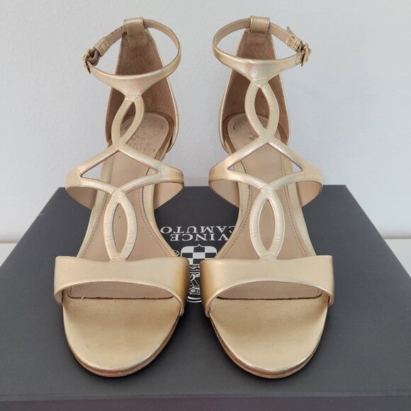 VINCE CAMUTO Sexy Mid Heel VC-PAYTO Sandals in Egyptian Gold ~ Size 7.5M - Picture 3 of 12